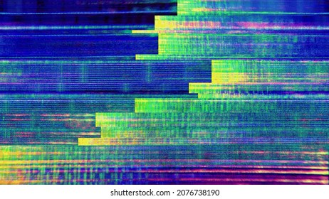 Colorful Rainbow Glitch Broken Screen Effect. Abstract Digital Pixel Noise Glitch Error. Computer Corrupted Memory Damaged Data Visualization. Overlay Texture Effect Illustration