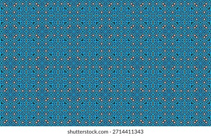 A colorful, repeating pattern featuring dog bones, flowers, and black dog silhouettes on a bright blue background, ideal for pet-related designs.