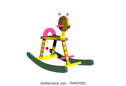 Colorful Rocking Horse 3D Rendering