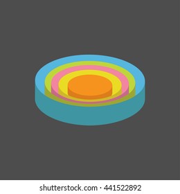 Colorful Round Circle Stage Podium Element. Empty Pedistal For Display. Isolated. Black Background. Template. Flat Design.