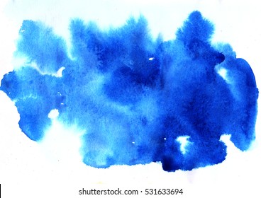 Colorful saturated blue watercolor splash background. Design artistic element for banner, print, template, cover, decoration