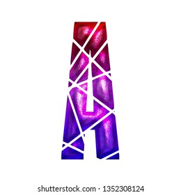 Colorful Shiny Metallic Letter A In A 3D Illustration With A Red Pink & Purple Color Gradient Faded Rough Metal Texture Broken Shattered Font On White With Clipping Path