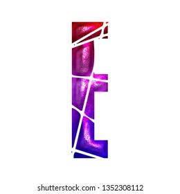 Colorful Shiny Metallic Letter E In A 3D Illustration With A Red Pink & Purple Color Gradient Faded Rough Metal Texture Broken Shattered Font On White With Clipping Path