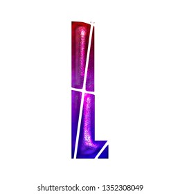 Colorful Shiny Metallic Letter L In A 3D Illustration With A Red Pink & Purple Color Gradient Faded Rough Metal Texture Broken Shattered Font On White With Clipping Path