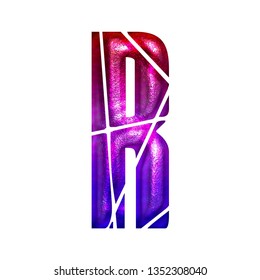 Colorful Shiny Metallic Letter R In A 3D Illustration With A Red Pink & Purple Color Gradient Faded Rough Metal Texture Broken Shattered Font On White With Clipping Path