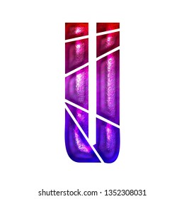 Colorful Shiny Metallic Letter U In A 3D Illustration With A Red Pink & Purple Color Gradient Faded Rough Metal Texture Broken Shattered Font On White With Clipping Path