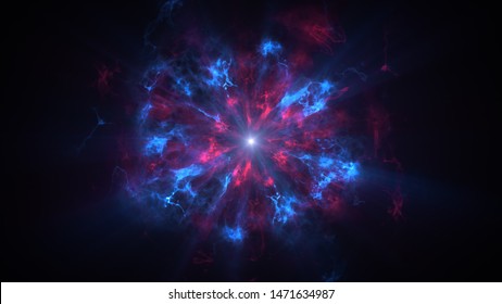 Colorful Shock Wave Consisting Particles. VFX Elements, Graphic Elements. Light Beam, Shine Through The Clouds, Dust, Nebulae Of Outer Space. 3D Rendering