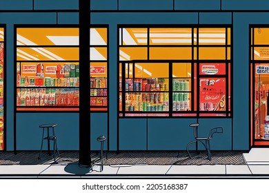 Colorful Shop Front Bodega Illustration