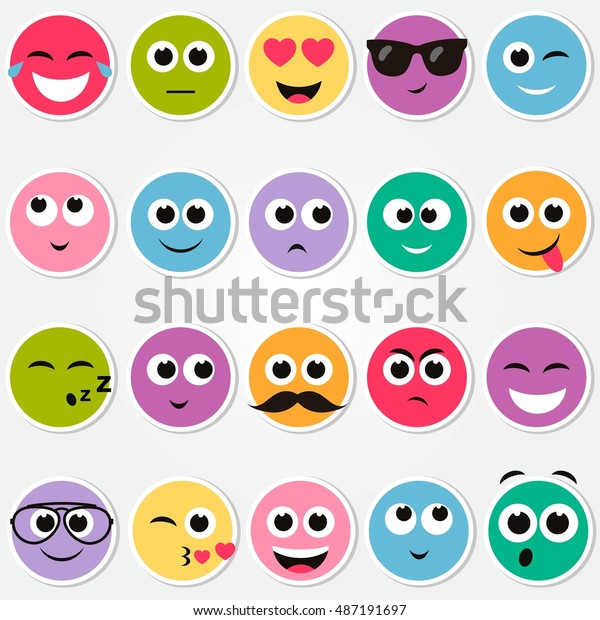 Colorful Smiley Faces Stickers Set Raster Stock Illustration 487191697 ...