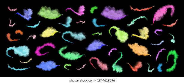 Colorful Smoke Bomb Isolated. Smoke Grenades Isolated On Black.  Multicolor Smoke Isolated. Colorful Smoke Cloud Set