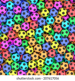 Colorful Soccer Balls Background. High Resolution 3D Image