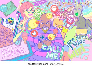 Colorful Social Media Psd Doodle Illustration LGBTQ Pride Month Campaign