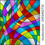 Colorful stained glass window. Abstract stained-glass background. Art Nouveau decor for interior. Sketch. Vintage. Multicolor pattern. Luxury modern interior. Transparency. 