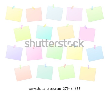 Colorful Sticky Notes with Translucent Masking Tape On The Wall Isolated on White Background Illustration