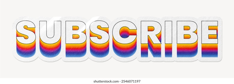 Colorful 'SUBSCRIBE' text with a vibrant gradient. The word 'SUBSCRIBE' stands out with its bold, colorful design. Perfect for subscribe buttons or banners. Cool layered colorful word. - Powered by Shutterstock