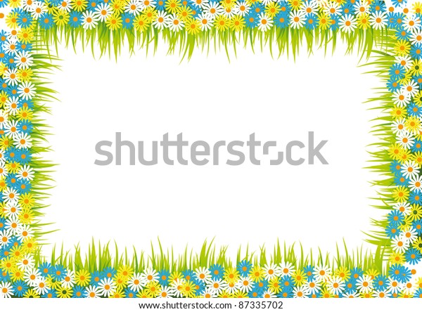 Colorful and\
summer frame with flowers and\
grass