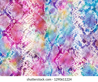 Colorful Tie Dye Fabric Snake And Zebra Print Pattern