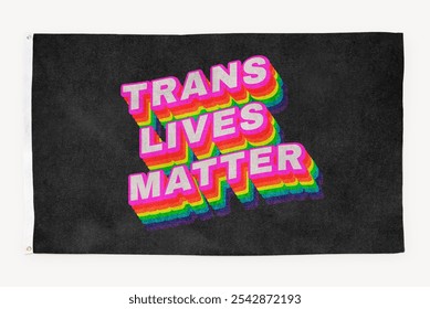 Colorful 'Trans Lives Matter' text on a black background. Bold, vibrant design emphasizes trans rights, trans visibility, and trans equality. - Powered by Shutterstock