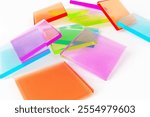 Colorful transparent acrylic sheets in abstract arrangement. 3d render.