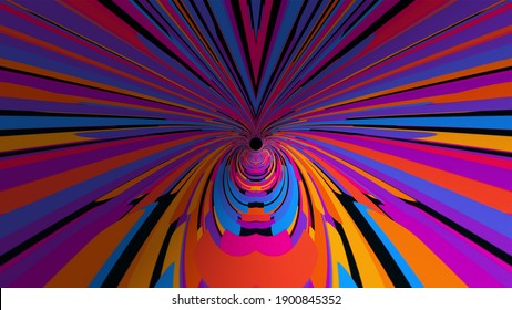Colorful tunnel with lines, computer generated. 3d rendering abstract backdrop. Flight inside a stript corridor