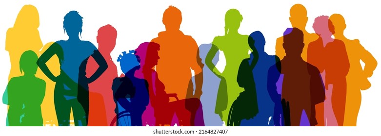 Colorful Upper Body Silhouettes Of People From Many Generations As A Population Concept