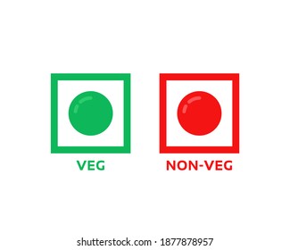 Colorful Veg And Non-veg Symbol. Flat Cartoon Style Trend Modern Minimal Foodie Logotype Graphic Art Color Design Isolated On White Background