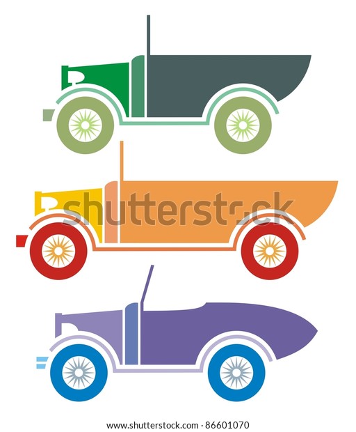 Colorful\
vintage cars - simple raster illustration\
set