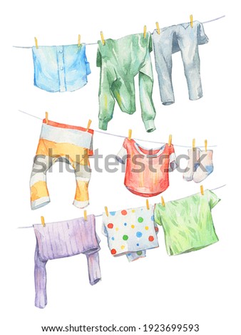 colorful washed clothes hanging watercolor art isolated