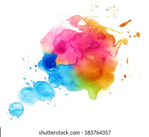 Colorful Watercolor Drop On A White Background.