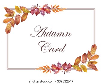 Colorful watercolor floral autumn card frame on white background - Powered by Shutterstock