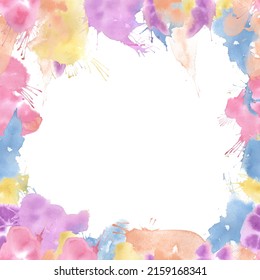 Colorful Watercolor Splatter Frame On White Background
