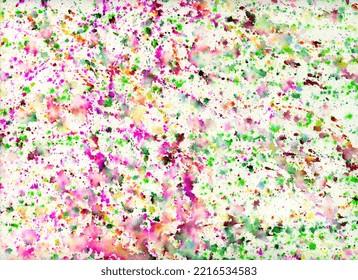 Colorful Watercolor Texture. Abstract Pink And Green Color Background. Color Splash On Paper.  Creative Modern Layout. Colorful Blotch And Dap. DIY Acrylic Ink Painting. Neon Aesthetic.