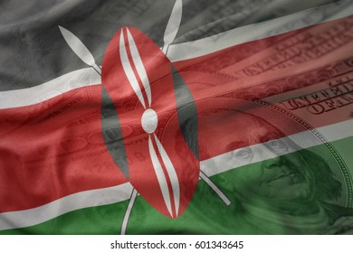 colorful waving national flag of kenya on a american dollar money background. finance concept