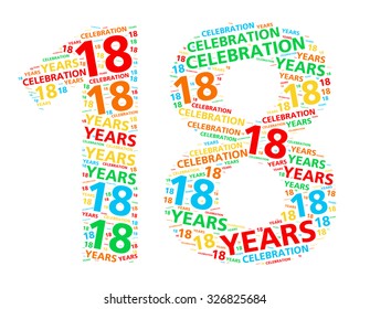 Colorful word cloud for celebrating a 18 year birthday or anniversary - Powered by Shutterstock