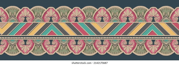 Colorful ZigZag Ethnic Border For Digital Prints Suits And Sarees 