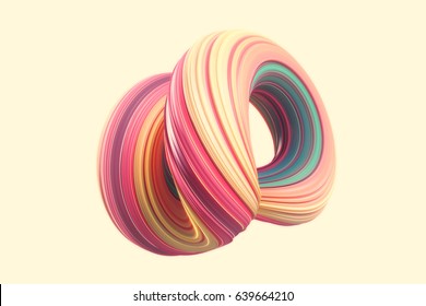colorfull abstract twisted shape isolated on yellow background. Computer generated geometric. 3D rendering.