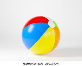 Colorfull Inflatable Beach Ball Mockup Light Sphere Toy For Sport Game Summer On White Background, Holiday Summer Icon, 3D Rendering Illustration