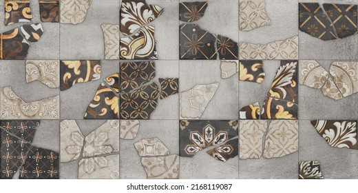 Colorfull wall art mixed digital tiles design for interior home or ceramic tiles design. - Powered by Shutterstock