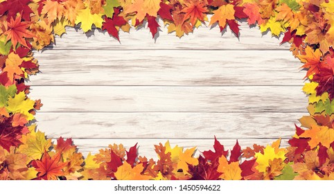 Colorfully Autumn leaves on wooden background 3D Rendering, 3D Illustration - Powered by Shutterstock