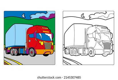 Coloring Book For Childrean - Tractors, Truck, Vehicles, Scraper, Backhoe, Bucket, Caterpillar, Bulldozer. Colour The Illustration.