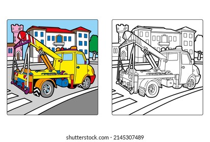 Coloring Book For Childrean - Tractors, Truck, Vehicles, Scraper, Backhoe, Bucket, Caterpillar, Bulldozer. Colour The Illustration.