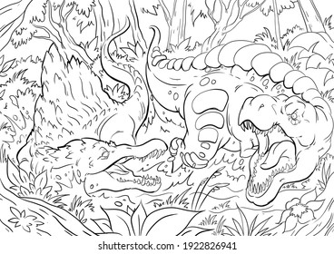 Coloring Book Children Dinosaur Handpainted Cartoon Stock Illustration ...