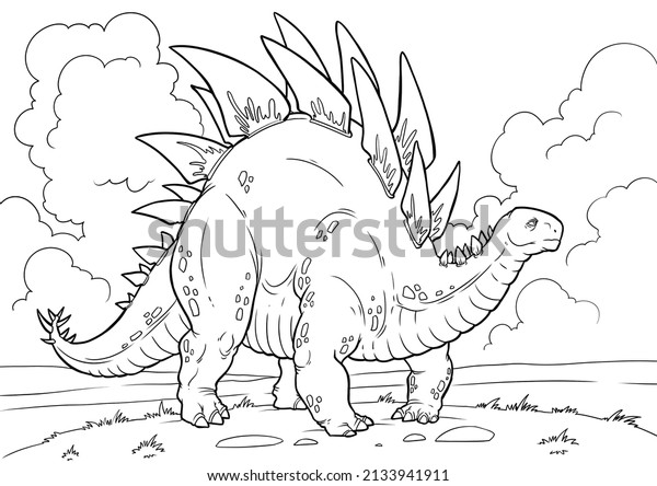 Coloring Book Children Dinosaur Handpainted Cartoon Stock Illustration ...