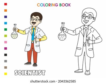 Coloring Book Children Scientist Holding Test Stock Illustration ...