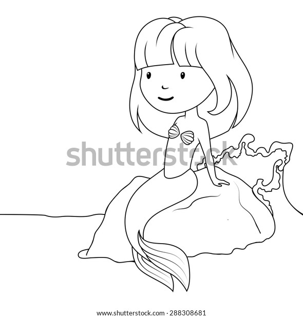 Coloring Book Little Mermaid Sitting On Stock Illustration 288308681