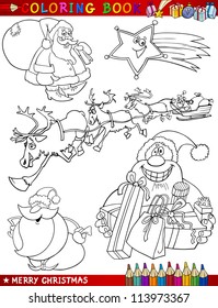 Coloring Book Page Cartoon Illustration Christmas Themes and Santa Claus Papa Noel   Xmas Decorations   Characters for Children