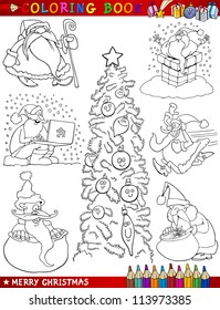 Coloring Book Page Cartoon Illustration Christmas Themes and Santa Claus Papa Noel   Xmas Decorations   Characters for Children
