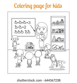 Coloring Book Page Kids During Lesson Stock Illustration 644367238 ...