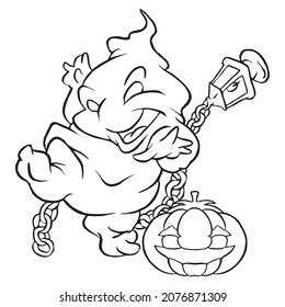 Coloring Illustration Image Ghost Lantern Pumpkin Stock Illustration ...