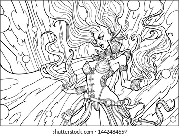 Coloring Page Adults Fiery Girl Screaming Stock Illustration 1442484659 ...